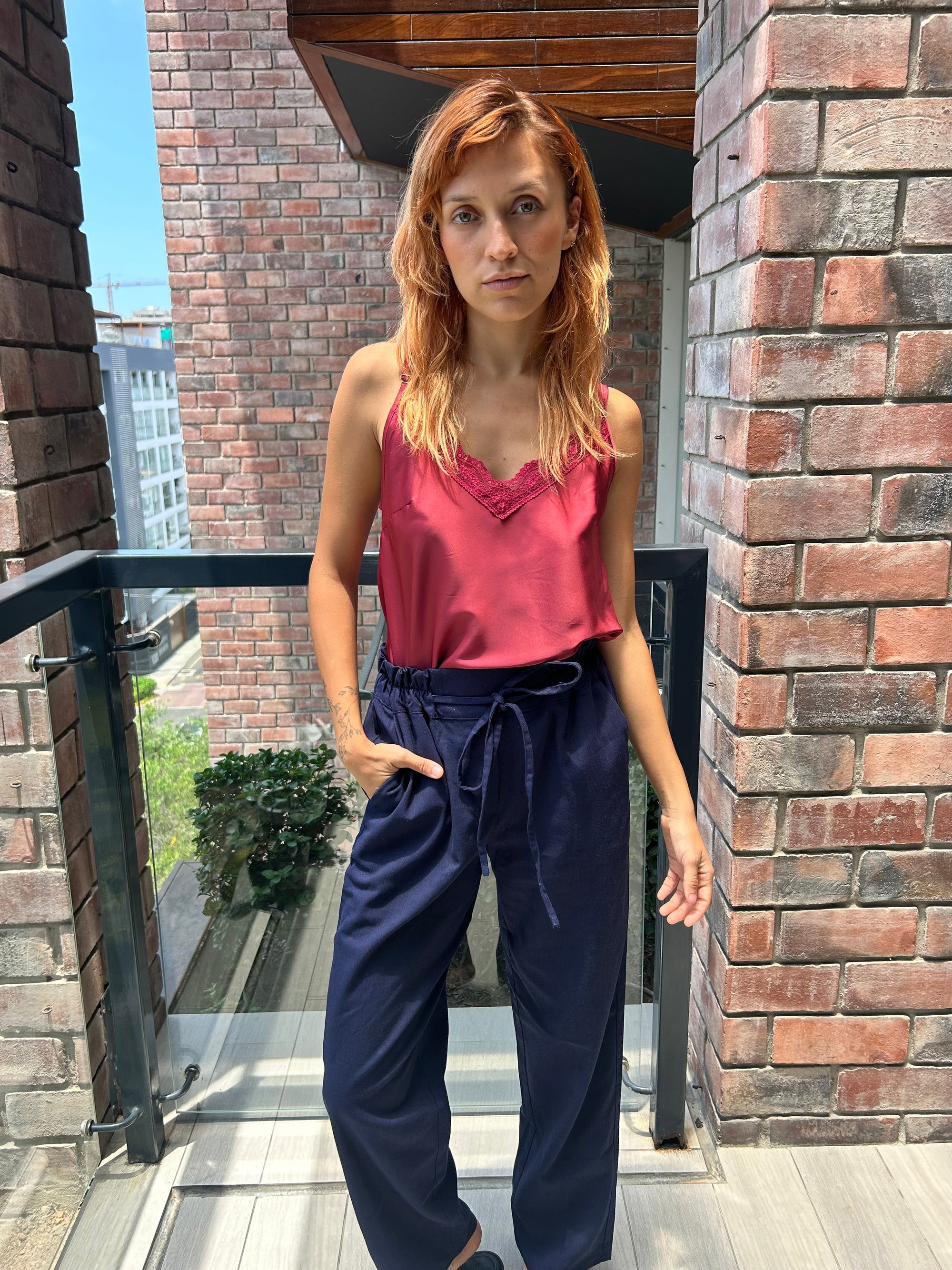 PANTALON LINO AZUL