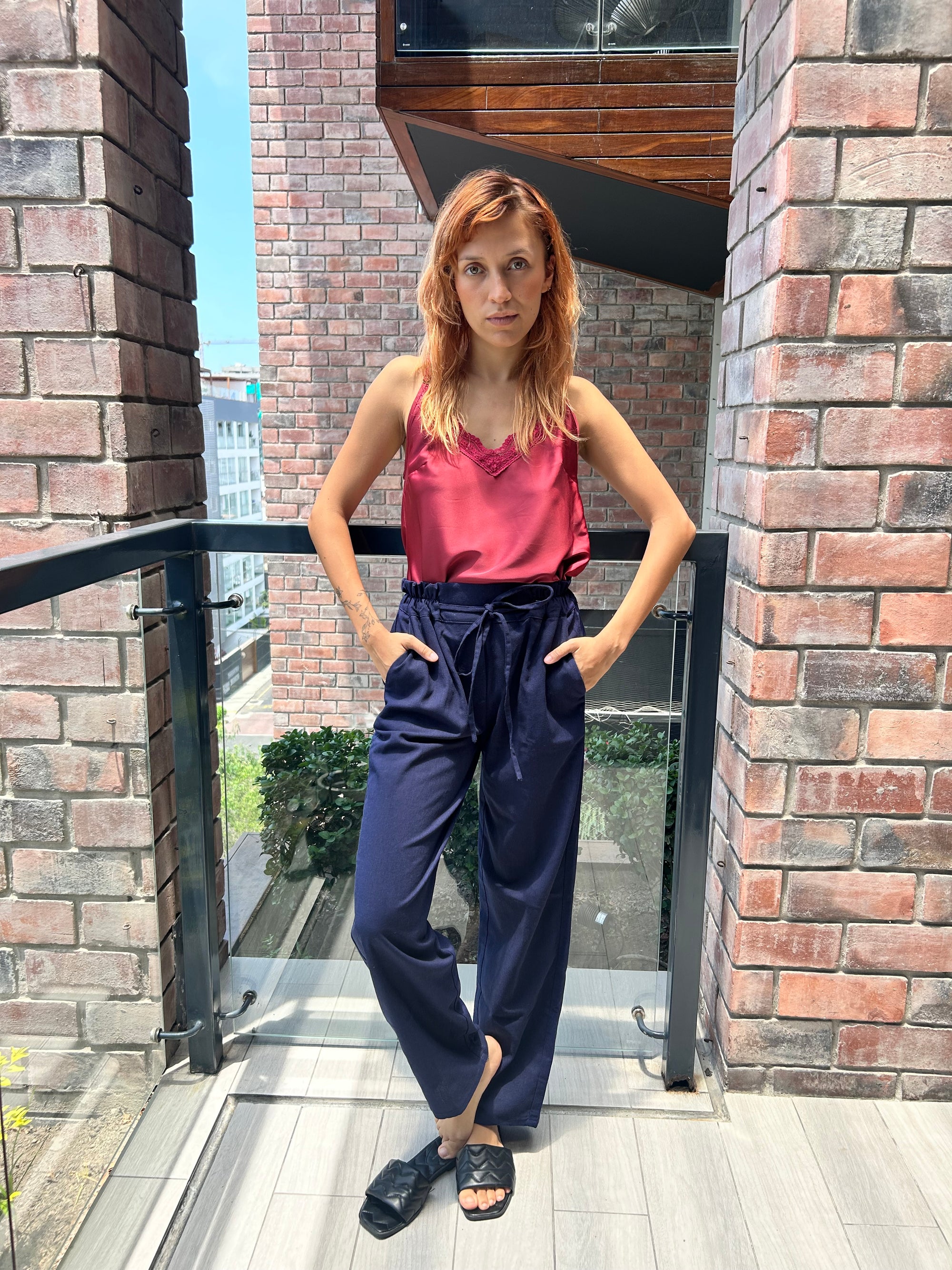 PANTALON LINO AZUL