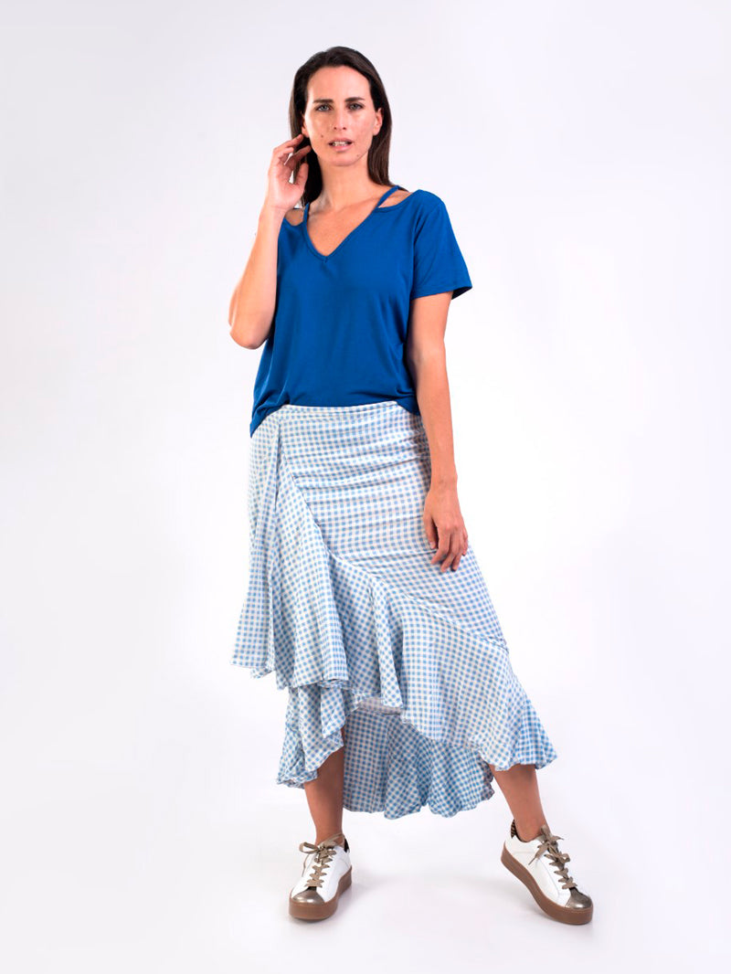 FALDA VALERIA VICHY CELESTE